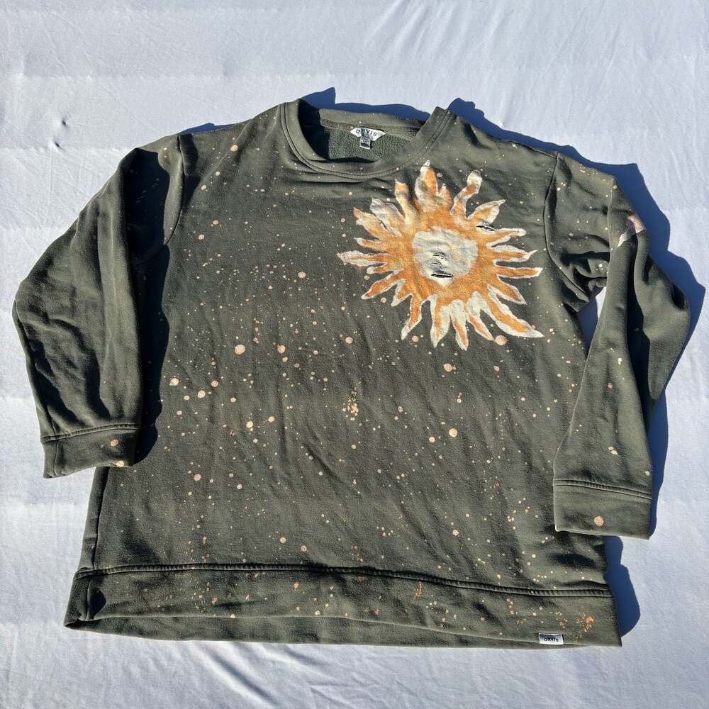 Orvis L Custom Bleach Painted Sun Sweatshirt Distressed Y2K Grunge